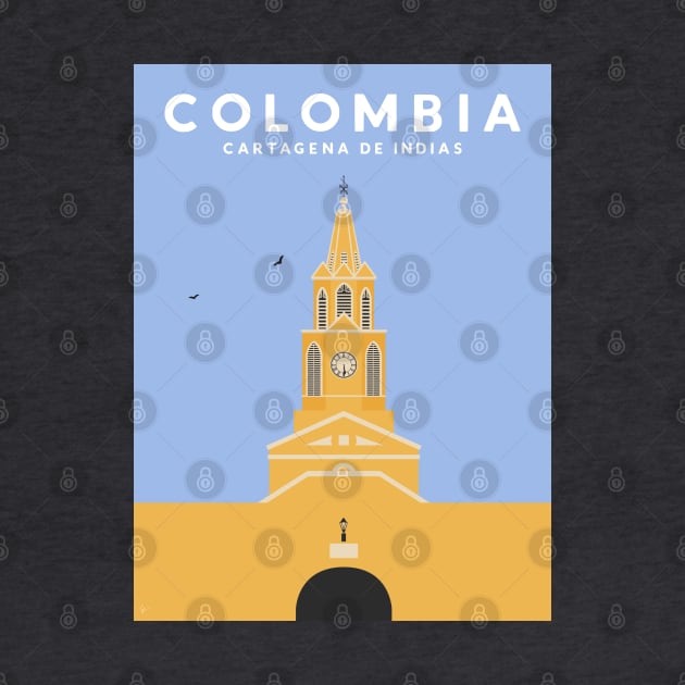 Cartagena, Colombia Clock Tower Travel Poster by lymancreativeco